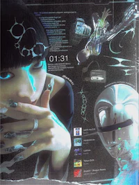 a picture of a woman with a blue light on her face