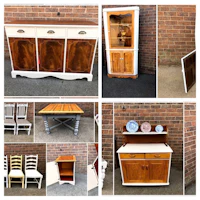 a collage of pictures showing various furniture