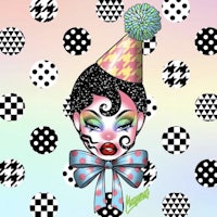 a drawing of a girl with a party hat