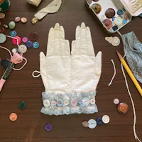 a table with buttons, buttons, and buttons on it