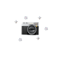 a black background with a camera surrounded by stars