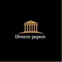 divorce papers logo on a black background