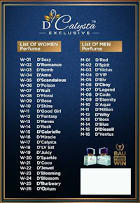 a poster with a list of products for men and women
