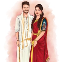an illustration of a man and woman in traditional attire