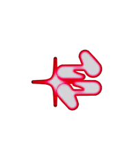 a red and white logo on a black background