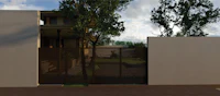 a 3d rendering of a house with a gate