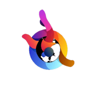 a colorful logo with a circle in the middle