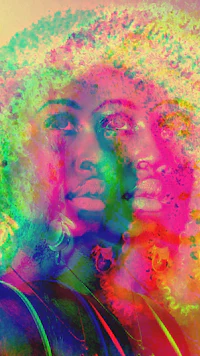 a portrait of a woman with colorful hair