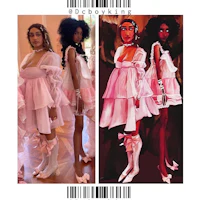 a black woman in a pink dress and a white woman in a pink dress