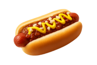a hot dog with chili and mustard on a black background