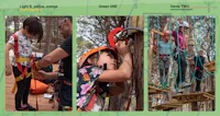a group of children are climbing on a rope course