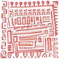 a red and white doodle on a white background