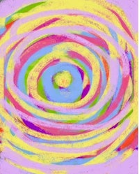 a colorful painting of a spiral on a purple background