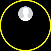 a black and yellow circle with a person's face in it