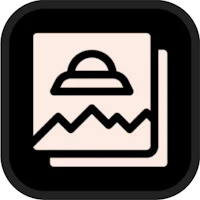 a black and white icon with a picture of a mountain and a hat