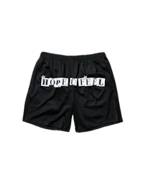 a black short with the word hope written on it