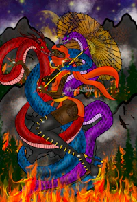 a drawing of a dragon on fire