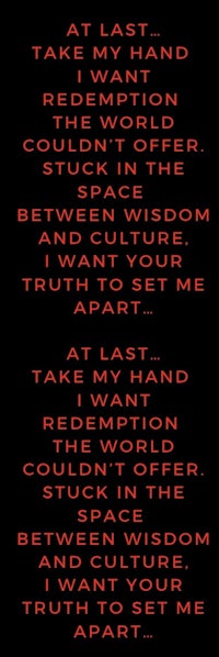 a black and red poster with the words at last take my hand redemption
