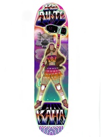 a skateboard deck with an image of a girl in a bikini