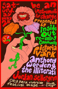 a poster with a hand holding a flower