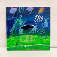 a child's drawing on a blue background