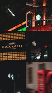 a collage of photos of a coach sign at night