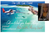 a flyer for the lbc travel with an image of a woman and a plane