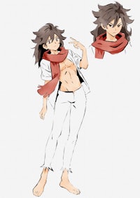 an anime character with long hair and a scarf
