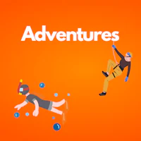 two people are jumping on an orange background with the words adventures