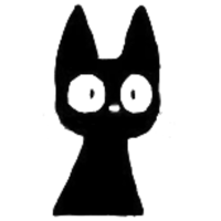 a black cat with big eyes is standing in front of a black background
