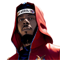 a black man wearing a red hoodie