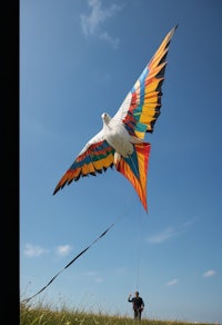 a man is flying a kite in a field