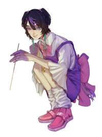 a girl is kneeling down with a wand in her hand