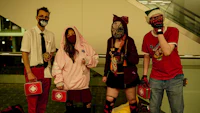 a group of people dressed up in costumes