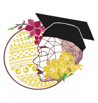 a woman's head with flowers and a graduation cap