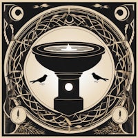 a black and white illustration of a fountain with birds on it