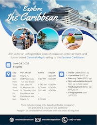 a flyer for a cruise to the caribbean