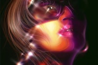 an image of a woman's face with glowing lights