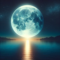 a full moon over a body of water