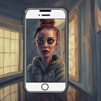 a woman's face is shown on an iphone
