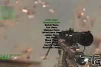 a video game with a rifle in the background