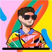 a cartoon of a man wearing sunglasses and a colorful shirt