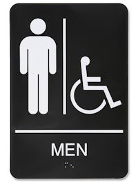 a black sign with a man in a wheelchair