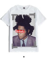 a white t - shirt with an image of a man with dreadlocks