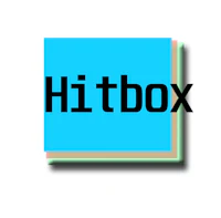 a blue square with the word hitbox on it