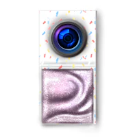 an eyeshadow palette with a camera and confetti sprinkles