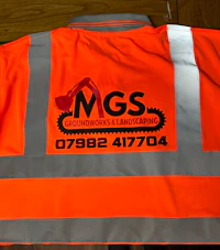 an orange safety vest with the words mgs construction ltd on it