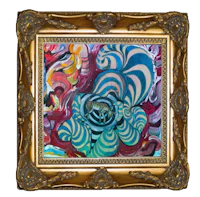 an abstract painting in a gold frame