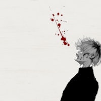 a man with blood splattered on his face