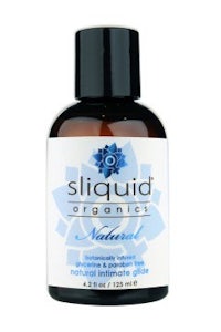 a bottle of sliquid organics on a white background
